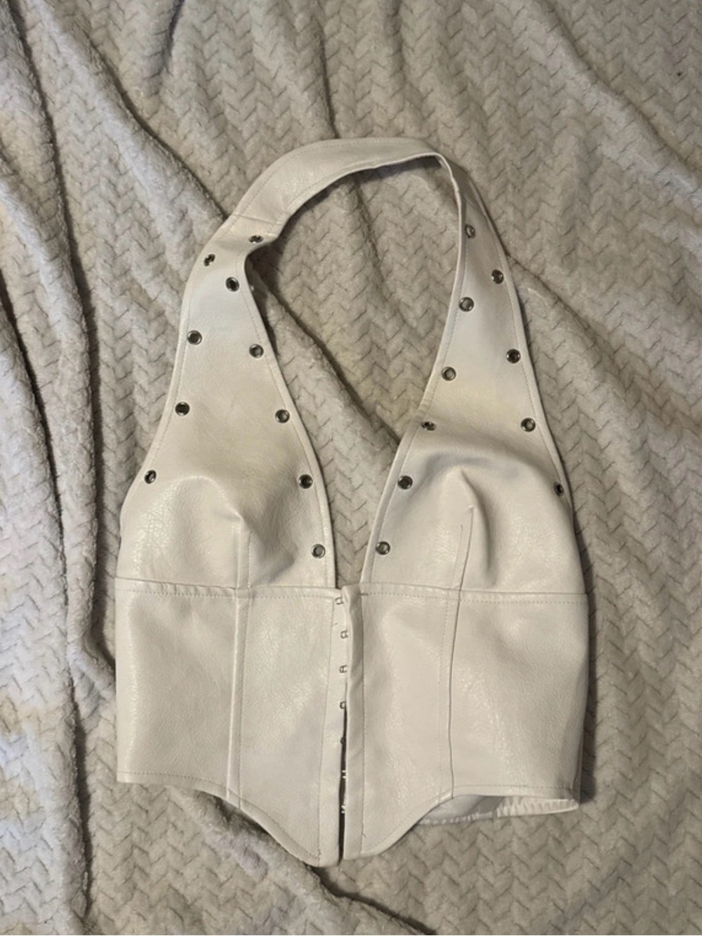 Princess Polly Ivory Studded Halter Leather-Style Vest